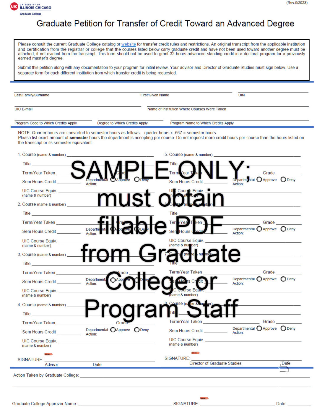 Transfer Credit Sample Form